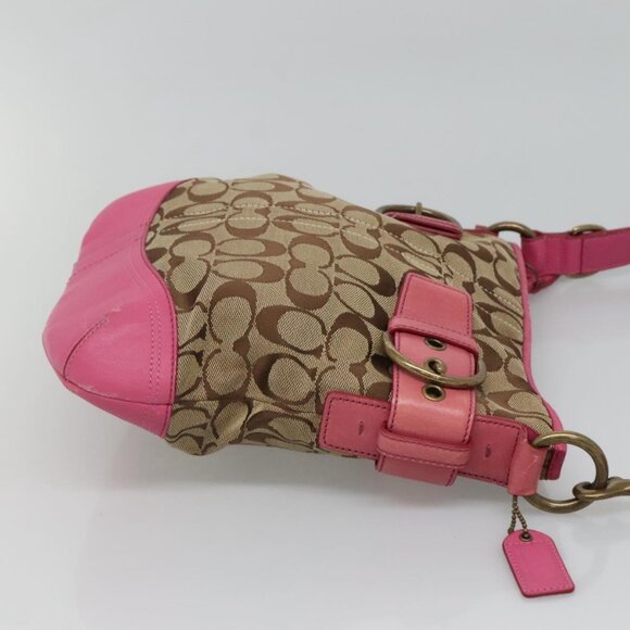 Coach Signature Shoulder Bag Canvas Beige Pink Auth bs24115 - Picture 5 of 16